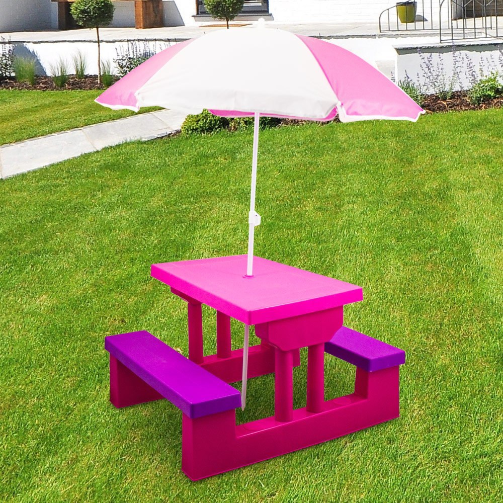 Stolik ogrodowy dla dzieci ławka parasol różowy