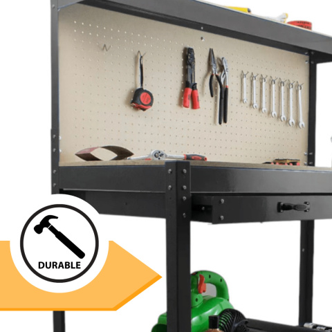 Stół Roboczy Warsztatowy 115x55 cm z Szufladą Hakami Udźwig 100 kg
