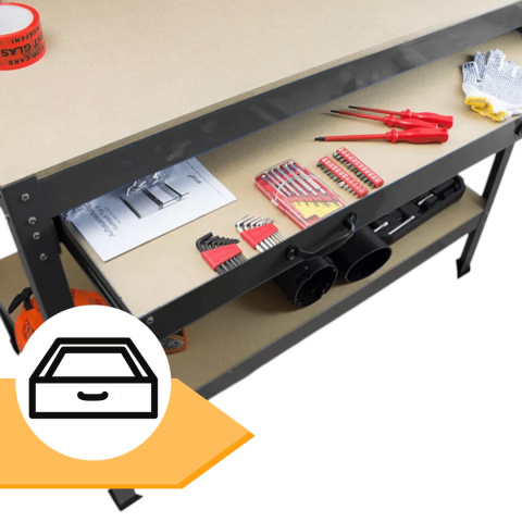 Stół Roboczy Warsztatowy 115x55 cm z Szufladą Hakami Udźwig 100 kg
