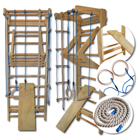 drabinka gimnastyczna drewniana 220 cm stabilna z huśtawką drążkiem lina