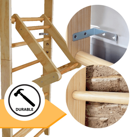 drabinka gimnastyczna drewniana 220 cm stabilna z huśtawką drążkiem lina