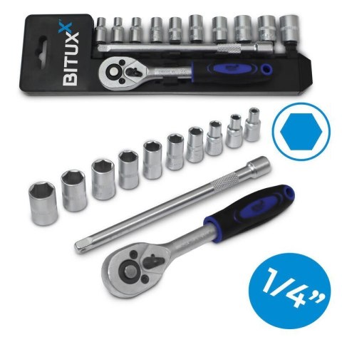 zestaw kluczy nasadowych 12w1 grzechotka 1/4 nasadki 4-13 mm przedłużka