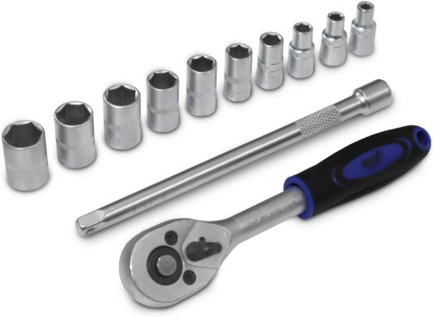zestaw kluczy nasadowych 12w1 grzechotka 1/4 nasadki 4-13 mm przedłużka