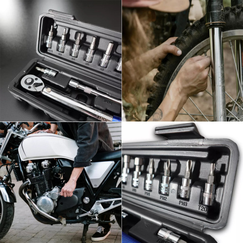 klucz dynamometryczny rowerowy 2-24 Nm 1/4" zestaw nasadek 15 elementów