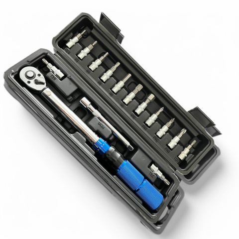 klucz dynamometryczny rowerowy 2-24 Nm 1/4" zestaw nasadek 15 elementów