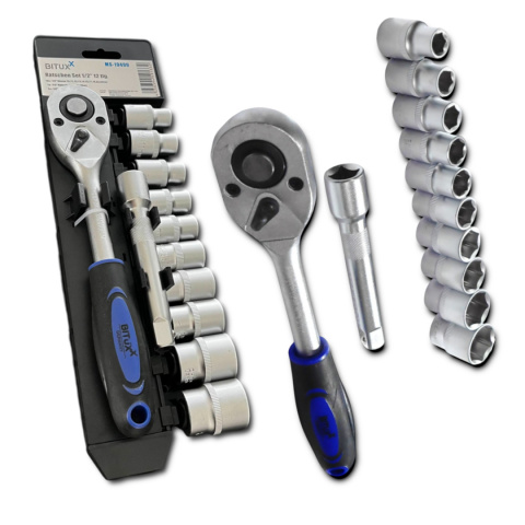 zestaw narzędzi 12w1 grzechotka 1/2 nasadki 10-24 mm przedłużka 125 mm