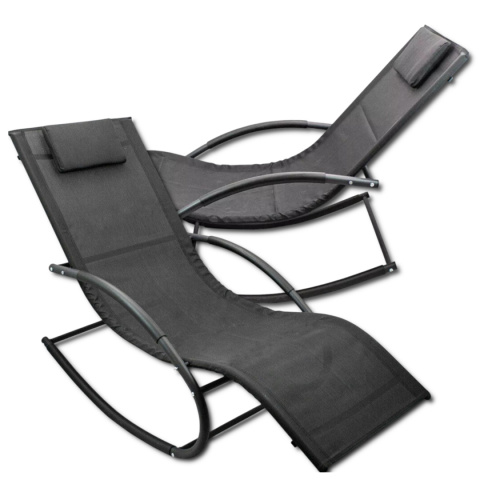 Leżak Bujany OGRODOWY 175cm 150kg Nowoczesny Fotel Leżanka Czarny Metalowy