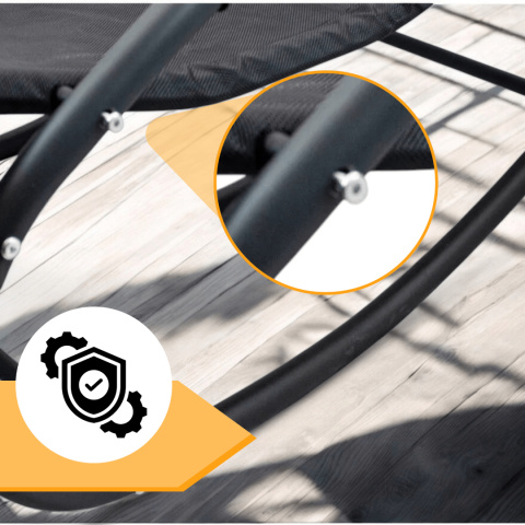 Leżak Bujany OGRODOWY 175cm 150kg Nowoczesny Fotel Leżanka Czarny Metalowy