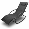 Leżak Bujany OGRODOWY 175cm 150kg Nowoczesny Fotel Leżanka Czarny Metalowy