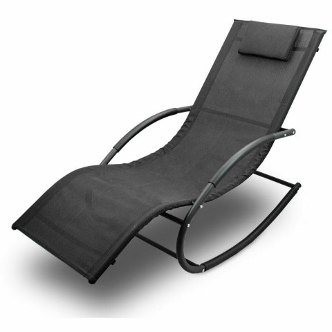 Leżak Bujany OGRODOWY 175cm 150kg Nowoczesny Fotel Leżanka Czarny Metalowy