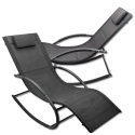 Leżak Bujany OGRODOWY 175cm 150kg Nowoczesny Fotel Leżanka Czarny Zestaw x2