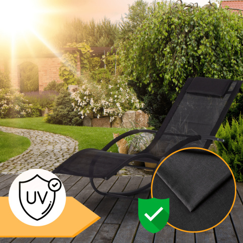 Leżak Bujany OGRODOWY 175cm 150kg Nowoczesny Fotel Leżanka Czarny Zestaw x2