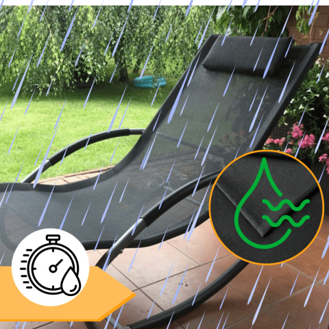 Leżak Bujany OGRODOWY 175cm 150kg Nowoczesny Fotel Leżanka Czarny Zestaw x2