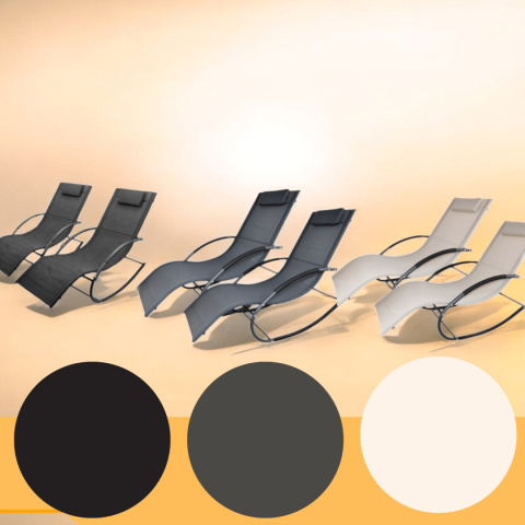 Leżak Bujany OGRODOWY 175cm 150kg Nowoczesny Fotel Leżanka Czarny Zestaw x2