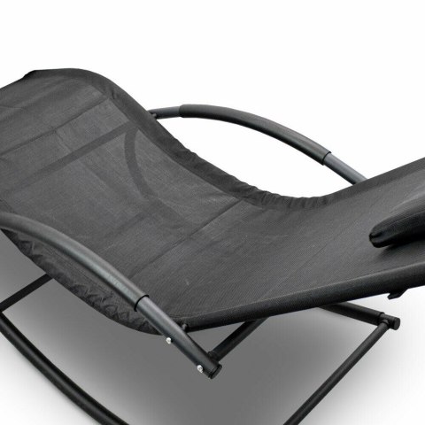 Leżak Bujany OGRODOWY 175cm 150kg Nowoczesny Fotel Leżanka Czarny Zestaw x2