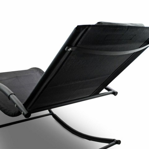 Leżak Bujany OGRODOWY 175cm 150kg Nowoczesny Fotel Leżanka Czarny Zestaw x2