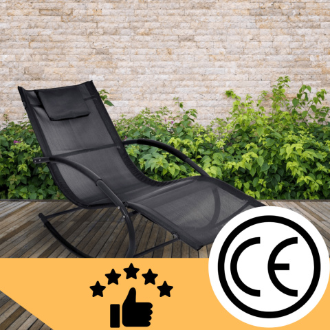 Leżak Bujany OGRODOWY 175cm 150kg Nowoczesny Fotel Leżanka Czarny Zestaw x2