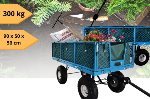 Wózek Ogrodowy 300 kg Pneumatyczne Koła Demontowalne Ścianki Stalowy Kosz