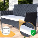 Zestaw Rattanowy 2 Fotele Stolik Wypoczynek Czarny Poduszki Technorattan