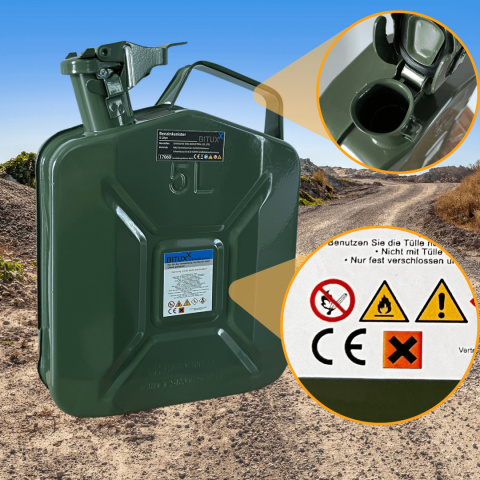 kanister na paliwo 5l metalowy bituxx z atestem bezpieczny zamek bagnetowy