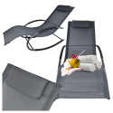 Leżak ogrodowy 160x62 cm textilene stalowy odporny UV 150 kg Szary