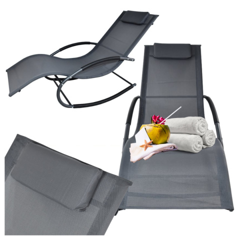 Leżak ogrodowy 160x62 cm textilene stalowy odporny UV 150 kg Szary