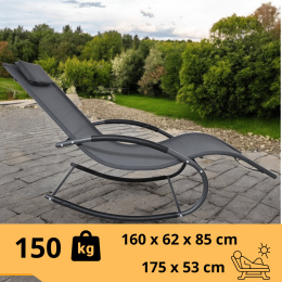 Leżak ogrodowy 160x62 cm textilene stalowy odporny UV 150 kg Szary