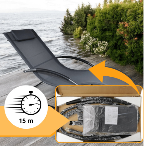 Leżak ogrodowy 160x62 cm textilene stalowy odporny UV 150 kg Szary