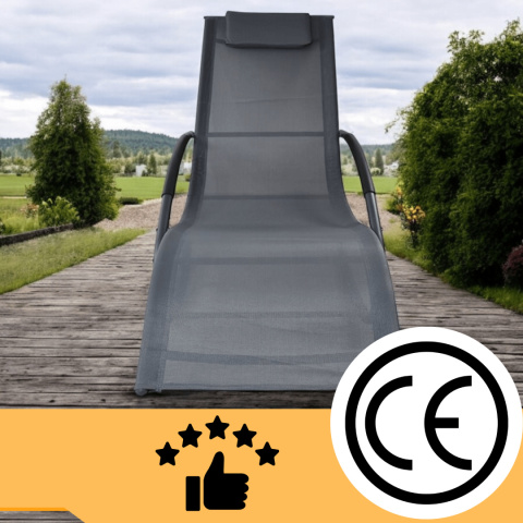 Leżak ogrodowy 160x62 cm textilene stalowy odporny UV 150 kg Szary