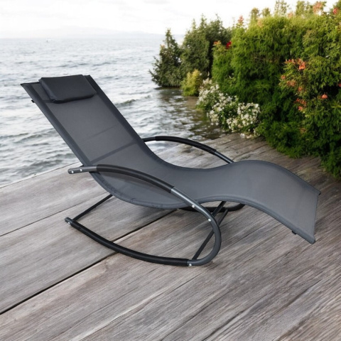 Leżak ogrodowy 160x62 cm textilene stalowy odporny UV 150 kg Szary