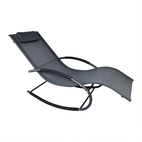Leżak ogrodowy 160x62 cm textilene stalowy odporny UV 150 kg Szary