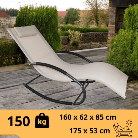 leżak bujany ogrodowy textilene beżowy do ośrodków spa i hoteli 150 kg