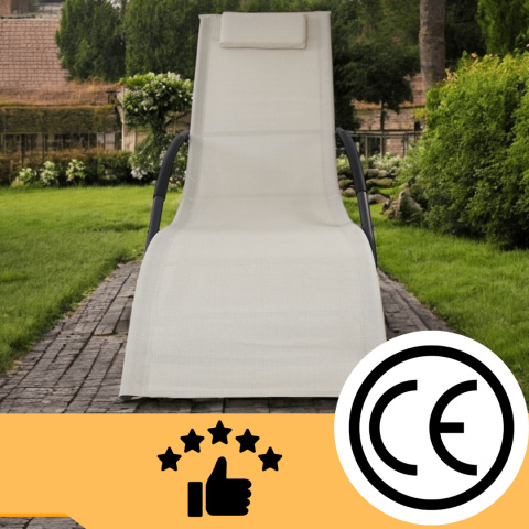 leżak bujany ogrodowy textilene beżowy do ośrodków spa i hoteli 150 kg