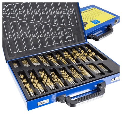 Wiertła kobaltowe 1-10mm 230el tytanowa powłoka skrzynka metalowa