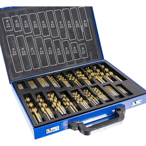 Wiertła kobaltowe 1-10mm 230el tytanowa powłoka skrzynka metalowa