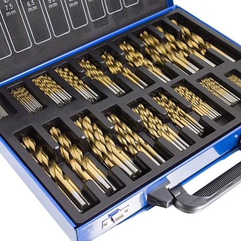 Wiertła kobaltowe 1-10mm 230el tytanowa powłoka skrzynka metalowa