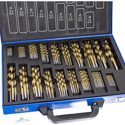 Wiertła kobaltowe 1-10mm 230el tytanowa powłoka skrzynka metalowa