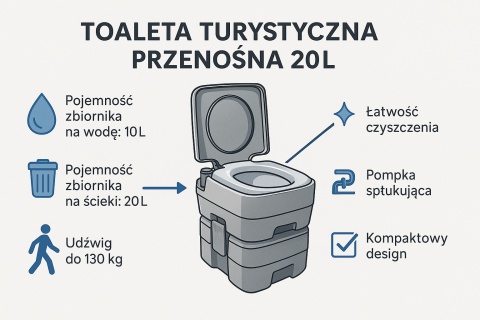 toaleta turystyczna przenośna 20l ze spłuczką do kampera działki namiotu