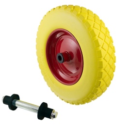 Koło do taczki 400mm poliuretanowe nieprzebijalne oś 20mm żółta felga 250kg