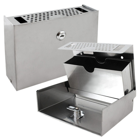 popielniczka zewnętrzna ścienna stal nierdzewna zamykana kompaktowa srebrna