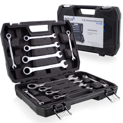 zestaw kluczy płasko oczkowych crv grzechotka 12 szt walizka warsztat