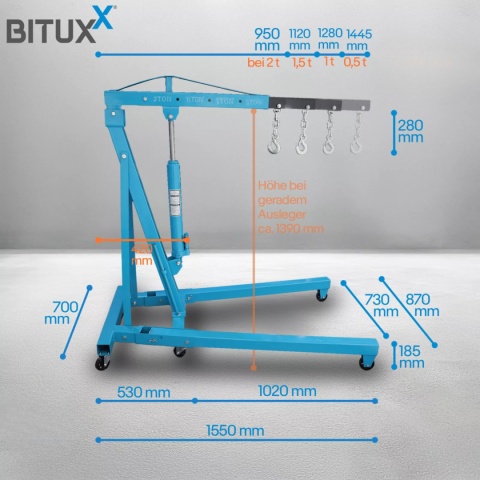 Żuraw hydrauliczny warsztatowy Bituxx 2T składany mobilny silnikowy