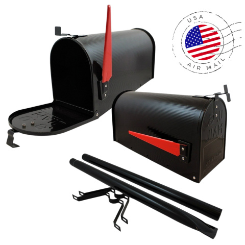 skrzynka pocztowa usa postmail czarna stalowa amerykańska z flaga listy