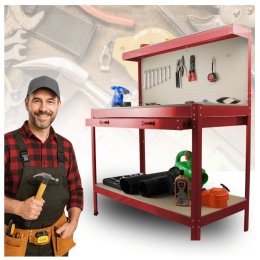 stół warsztatowy z uchwytami blat 115x55 cm szuflada haki x12 stabilny stal