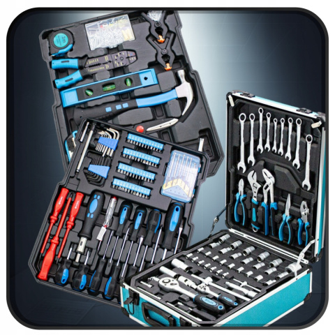 zestaw narzędzi 1300 el walizka crv skrzynka z bitami grzechotki klucze