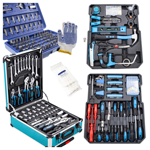 zestaw narzędzi 1300 el walizka crv skrzynka z bitami grzechotki klucze