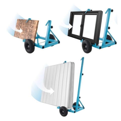 wózek do płyt regulowany stalowy niebieski 200kg pneumatyczne koła