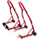 Stojaki motocyklowe na przód i tył czerwone stalowe 250 kg regulowane