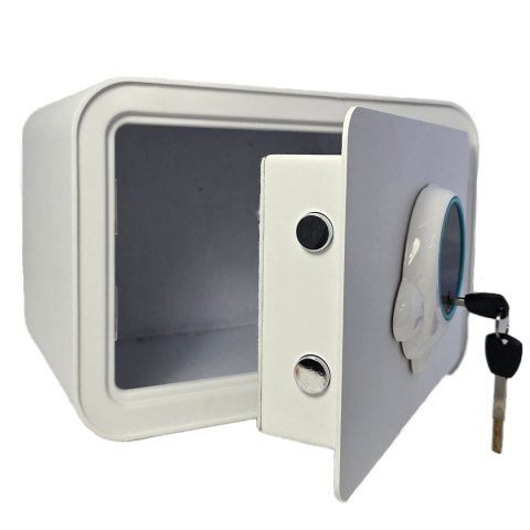 Biały sejf biurowy domowy na kod i klucz elektroniczny skarbonka