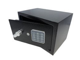 Czarny kompaktowy sejf biurowy na kod i klucz